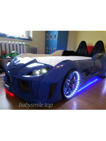 Дитяче ліжко машина - з м'якою спинкою, Ауді синя 190х90 см